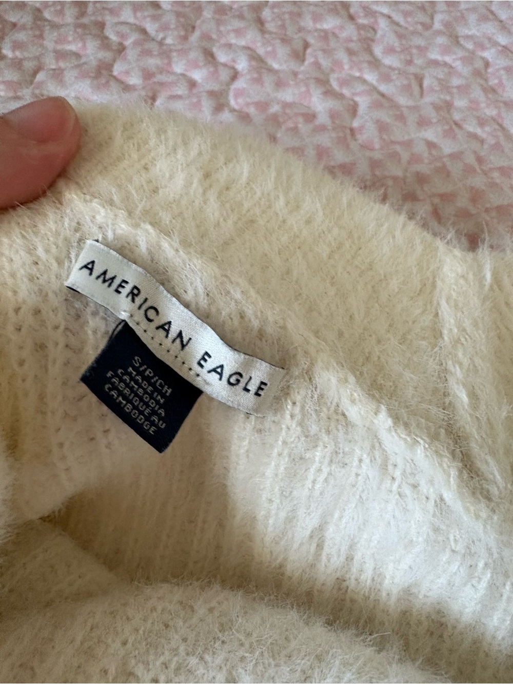 American Eagle Outfitters Cream Fuzzy Crewneck Sweater